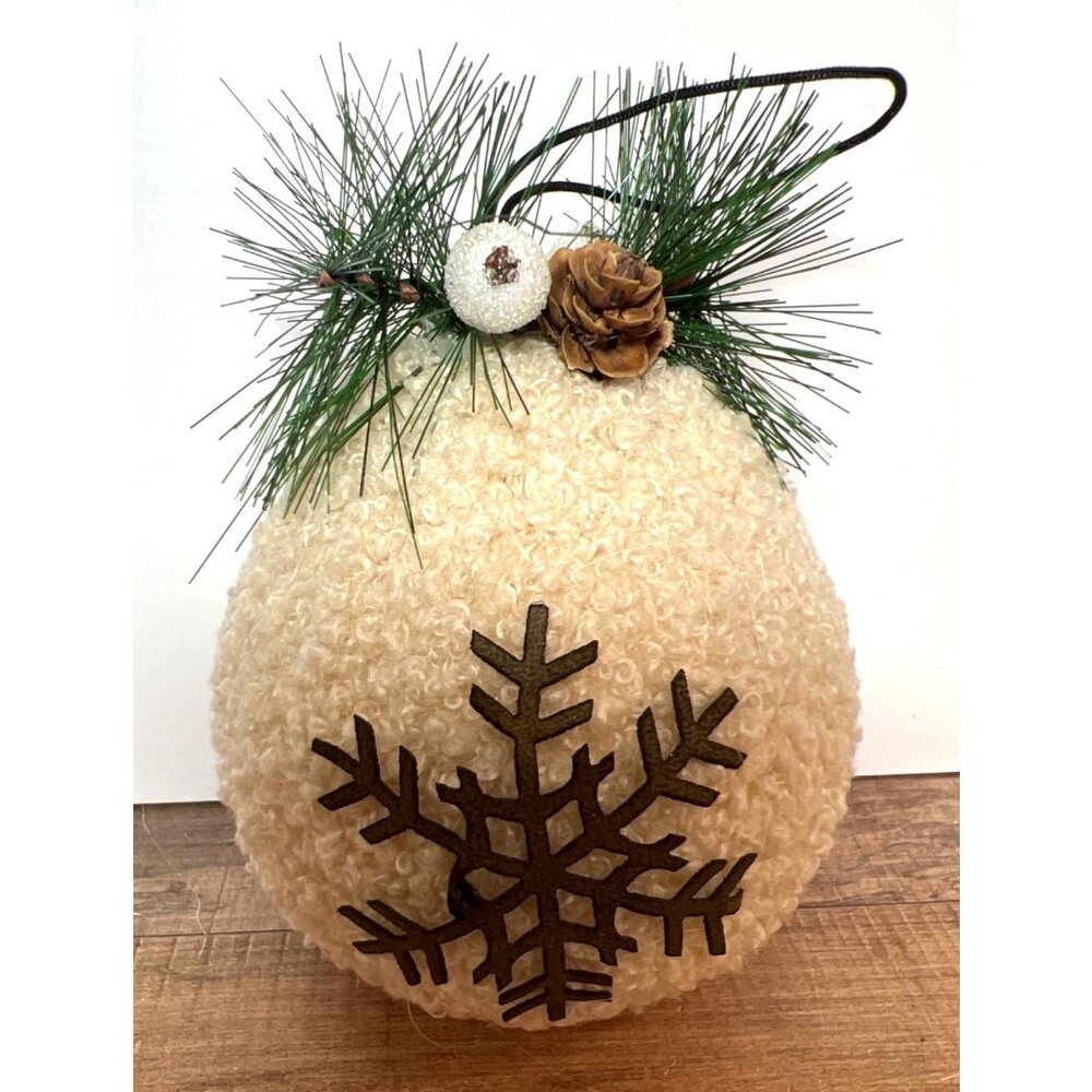 Decorative Cream Wool Ornament With Pinecones & Snowflake For Christmas